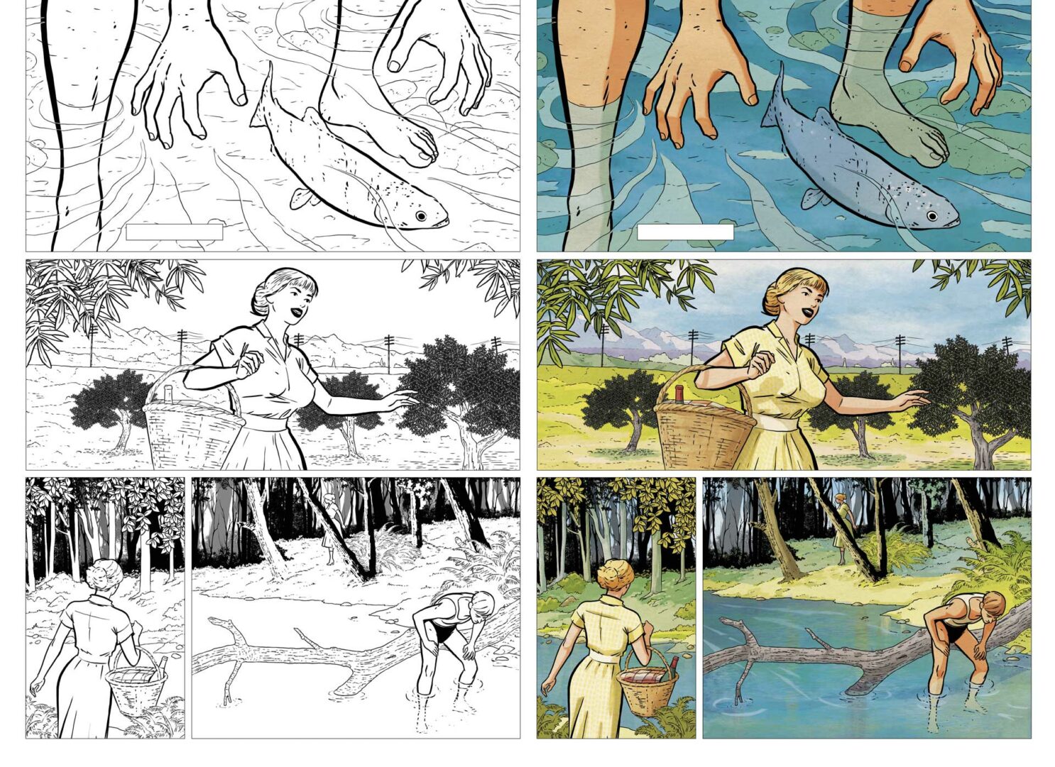 planche extraite de l'album la Fille du Puisatier d'après Pagnol, de Stoffel et Van Der Zuiden - éditions Grand Angle